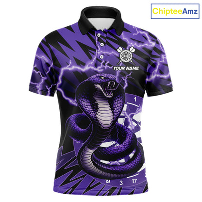 Custom Purple Dartboard Cobra Snake Lightning Darts Shirt For Men, Dart Team Jersey Polo & 1/4 Zip TDM6016