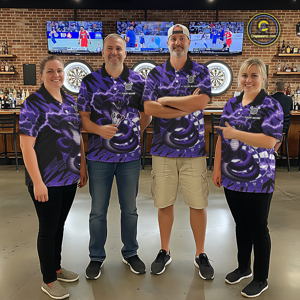 Custom Purple Dartboard Cobra Snake Lightning Darts Shirt For Men, Dart Team Jersey Polo & 1/4 Zip TDM6016