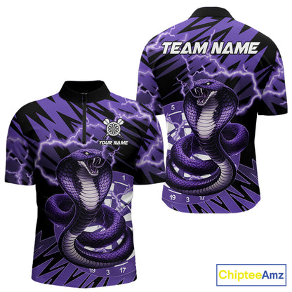 Custom Purple Dartboard Cobra Snake Lightning Darts Shirt For Men, Dart Team Jersey Polo & 1/4 Zip TDM6016