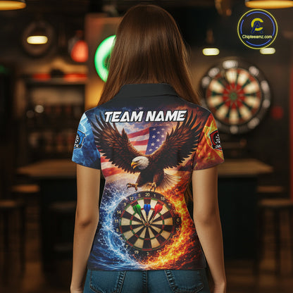 American Flag Eagle Water Fire Darts Shirt For Women Custom Darts Jersey Team Polo & 1/4 Zip TDM6018