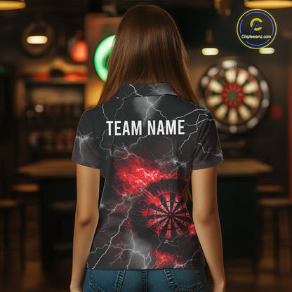 Custom Lightning Flame Red Dart Shirt For Women, Darts Jersey Pocket Option TDM6020