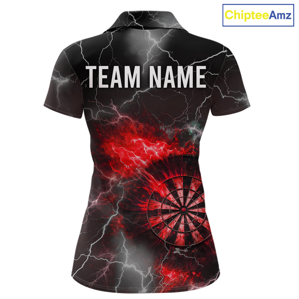 Custom Lightning Flame Red Dart Shirt For Women, Darts Jersey Pocket Option TDM6020