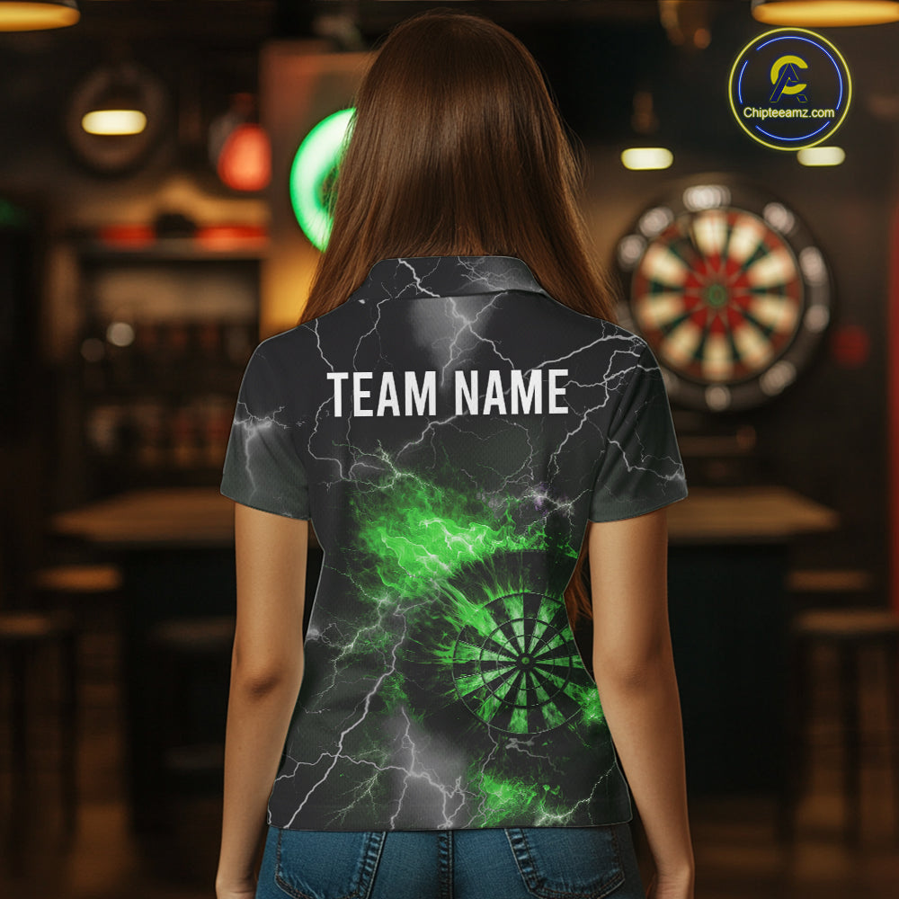 Custom Lightning Flame Green Dart Shirt For Women, Darts Jersey Pocket Option TDM6021