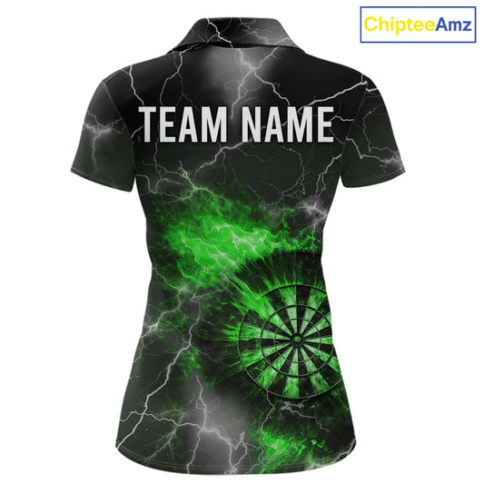 Custom Lightning Flame Green Dart Shirt For Women, Darts Jersey Pocket Option TDM6021