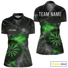 Load image into Gallery viewer, Custom Lightning Flame Green Dart Shirt For Women, Darts Jersey Pocket Option TDM6021