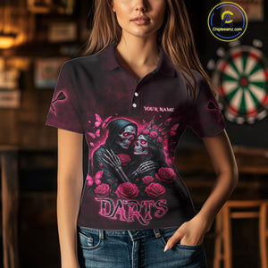 Personalized Skeleton And Roses Gothic Romance Dart Shirts For Women, Dart Jersey Outfit, Dart Gifts TDM3834