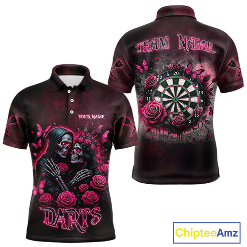 Personalized Skeleton And Roses Gothic Romance Dart Shirts For Men, Dart Jersey Outfit, Dart Gifts TDM3834
