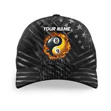 Load image into Gallery viewer, Custom Black US Flag Ying And Yang 8 Ball &amp; 9 Ball Billiard Hat, Personalized Pool Baseball Cap TDM3952