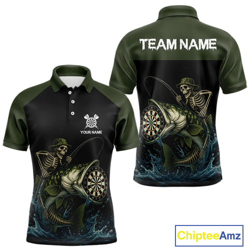 Funny Skeleton Fishing Darts Shirt For Men, Darts Jersey With Pocket Option TDM3953