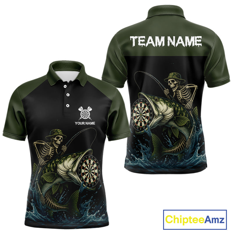 Funny Skeleton Fishing Darts Shirt For Men, Darts Jersey With Pocket Option TDM3953
