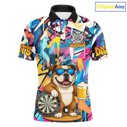 Funny Bulldog Colorful Graffiti Darts Shirt For Men Custom Darts Team Jersey Polo & 1/4 Zip TDM6464