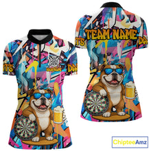 Load image into Gallery viewer, Funny Bulldog Colorful Graffiti Darts Shirt For Women Custom Darts Team Jersey Polo &amp; 1/4 Zip TDM6464