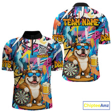Load image into Gallery viewer, Funny Bulldog Colorful Graffiti Darts Shirt For Men Custom Darts Team Jersey Polo &amp; 1/4 Zip TDM6464