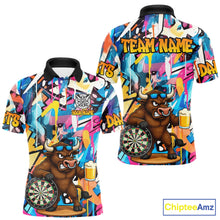 Load image into Gallery viewer, Funny Bull Colorful Graffiti Darts Shirt For Men Custom Darts Team Jersey Polo &amp; 1/4 Zip TDM6465
