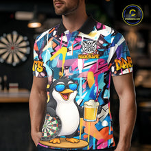 Load image into Gallery viewer, Funny Penguin Colorful Graffiti Darts Shirt For Men Custom Darts Team Jersey Polo &amp; 1/4 Zip TDM6466
