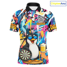 Load image into Gallery viewer, Funny Penguin Colorful Graffiti Darts Shirt For Men Custom Darts Team Jersey Polo &amp; 1/4 Zip TDM6466