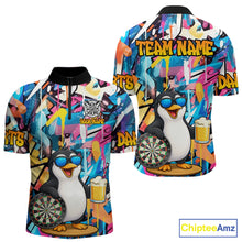 Load image into Gallery viewer, Funny Penguin Colorful Graffiti Darts Shirt For Men Custom Darts Team Jersey Polo &amp; 1/4 Zip TDM6466