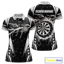 Load image into Gallery viewer, Personalized Thunder Lightning Dart Jersey For Women, Black White Darts Team Shirt Polo &amp; 1/4 Zip TDM4123