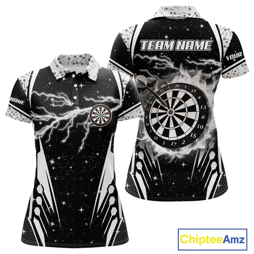 Personalized Thunder Lightning Dart Jersey For Women, Black White Darts Team Shirt Polo & 1/4 Zip TDM4123