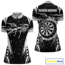 Load image into Gallery viewer, Personalized Thunder Lightning Dart Jersey For Women, Black White Darts Team Shirt Polo &amp; 1/4 Zip TDM4123
