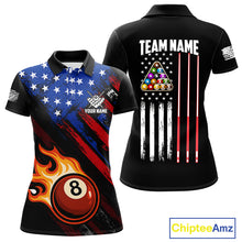 Load image into Gallery viewer, Funny Flame 8 Ball Billiard Shirts For Women Custom Patriotic American Flag Pool Team Jerseys TDM4131