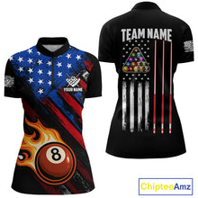 Load image into Gallery viewer, Funny Flame 8 Ball Billiard Shirts For Women Custom Patriotic American Flag Pool Team Jerseys TDM4131