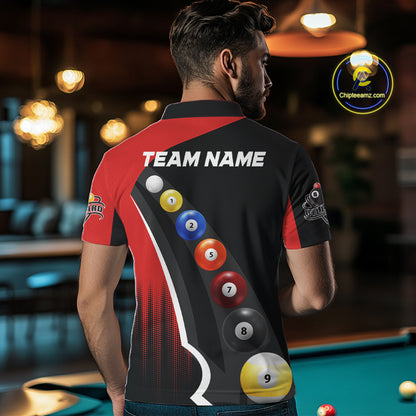 Personalized Red Black Billiard Shirt For Men Custom Funny Pool Balls Team Jersey Polo & 1/4 Zip TDM4496