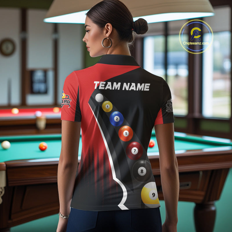 Personalized Red Black Billiard Shirt For Women Custom Funny Pool Balls Team Jersey Polo & 1/4 Zip TDM4496