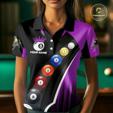 Load image into Gallery viewer, Personalized Purple Black Billiard Shirt For Women Custom Funny Pool Balls Team Jersey Polo &amp; 1/4 Zip TDM4498