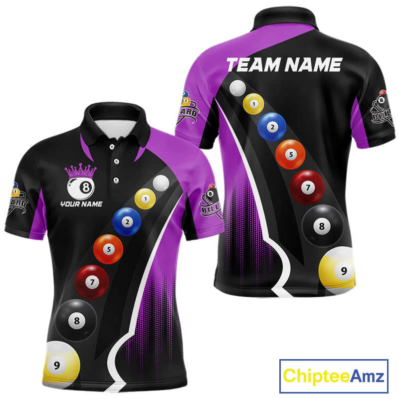 Personalized Purple Black Billiard Shirt For Men Custom Funny Pool Balls Team Jersey Polo & 1/4 Zip TDM4498