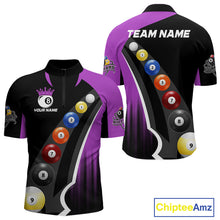 Load image into Gallery viewer, Personalized Purple Black Billiard Shirt For Men Custom Funny Pool Balls Team Jersey Polo &amp; 1/4 Zip TDM4498