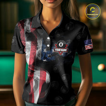 Load image into Gallery viewer, Personalized Vintage Smoke US Flag Billiard Shirts For Women, 8 Ball Pool Patriotic Billiard Jerseys TDM4731