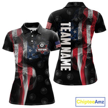Load image into Gallery viewer, Personalized Vintage Smoke US Flag Billiard Shirts For Women, 8 Ball Pool Patriotic Billiard Jerseys TDM4731