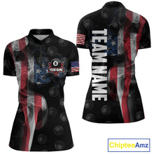 Load image into Gallery viewer, Personalized Vintage Smoke US Flag Billiard Shirts For Women, 8 Ball Pool Patriotic Billiard Jerseys TDM4731