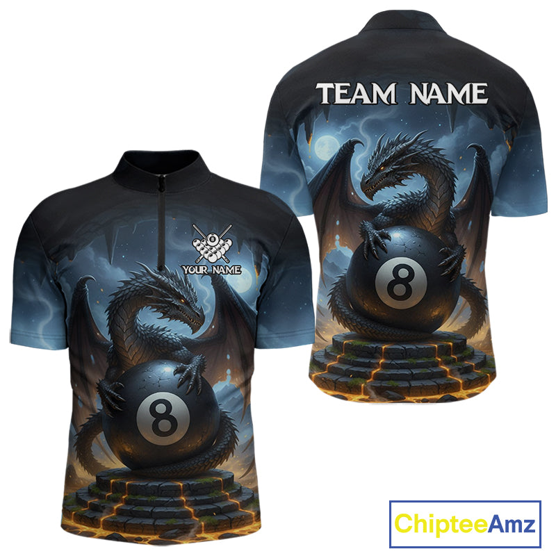 Custom Dragon Billiard Shirt For Men, 8 Ball Pool Jersey Billiard Team Shirt Polo & Quarter Zip TDM4736