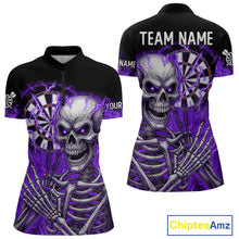 Load image into Gallery viewer, Purple Flaming Lightning Skeleton Darts Shirt For Women Custom Skull Dart Jersey Team Polo &amp; 1/4 Zip TDM4739