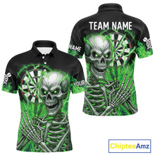 Load image into Gallery viewer, Green Flaming Lightning Skeleton Darts Shirt For Men Custom Skull Dart Jersey Team Polo &amp; 1/4 Zip TDM4740