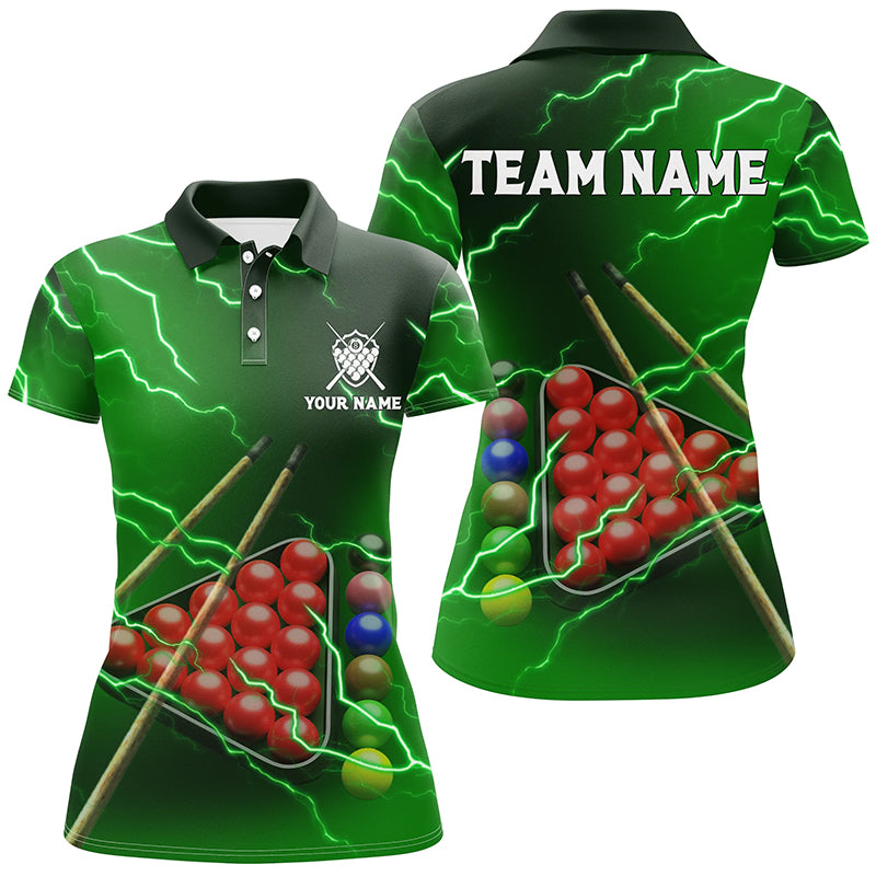 Custom Green Thunder Lightning Billiard Women Polo Shirts  Perfect Billiard Team Shirts For Player TDM0284