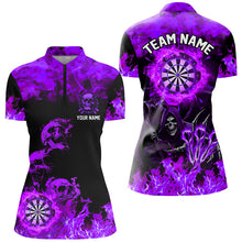 Load image into Gallery viewer, Fire Flame Darts Board Custom Skull Dart Shirts For Women, Grim Reaper  Dart Jerseys | Purple TDM2905