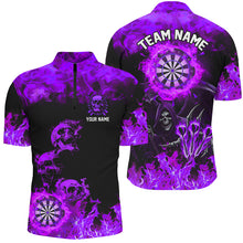 Load image into Gallery viewer, Fire Flame Darts Board Custom Skull Dart Shirts For Men, Grim Reaper  Dart Jerseys | Purple TDM2905