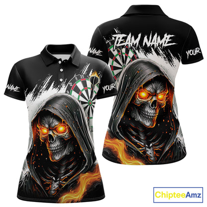 Personalized Grim Reaper Fire Dart Shirts For Women Custom Skull Dart Jersey Polo & 1/4 Zip |White TDM5369
