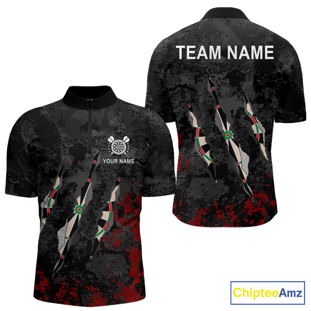 Custom Red Black Grunge Dart Shirts With Pocket Option For Men, Darts Jersey TDM5371