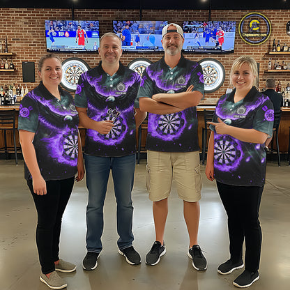 Personalized Fire Flame Purple Dartboard Eagle Dart Shirts For Men, Darts League Team Jerseys TDM5374