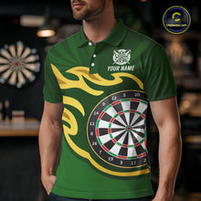 Load image into Gallery viewer, Personalized Green Dartboard Flame Gold Darts Shirt For Men, Darts Jersey Team Polo &amp; 1/4 Zip TDM5872