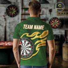 Load image into Gallery viewer, Personalized Green Dartboard Flame Gold Darts Shirt For Men, Darts Jersey Team Polo &amp; 1/4 Zip TDM5872