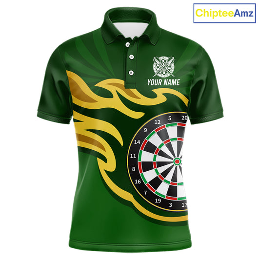 Personalized Green Dartboard Flame Gold Darts Shirt For Men, Darts Jersey Team Polo & 1/4 Zip TDM5872