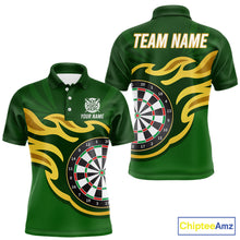 Load image into Gallery viewer, Personalized Green Dartboard Flame Gold Darts Shirt For Men, Darts Jersey Team Polo &amp; 1/4 Zip TDM5872