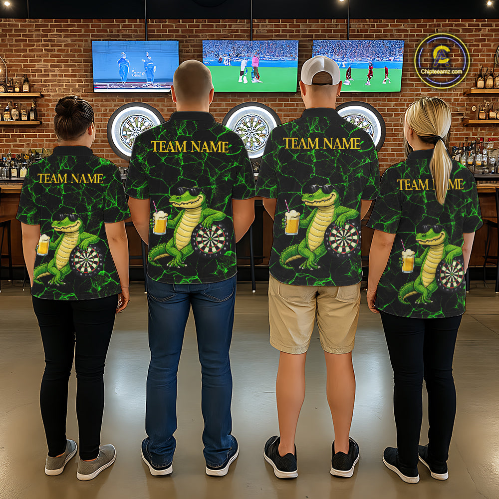 Black And Green Funny Alligator Darts Shirt For Women Custom Lightning Darts Team Jersey Outfit TDM5873