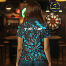 Load image into Gallery viewer, Custom Black And Blue Grunge Camo Dart Shirts For Women, Camouflage Dart Team Jersey Polo &amp; 1/4 Zip TDM3960