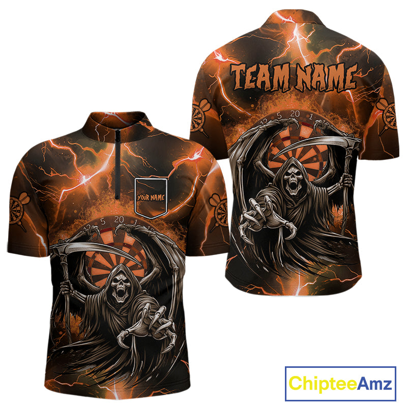 Orange Grim Reaper Dart Shirt With Pocket Option For Men Custom Dart Jersey TDM3962